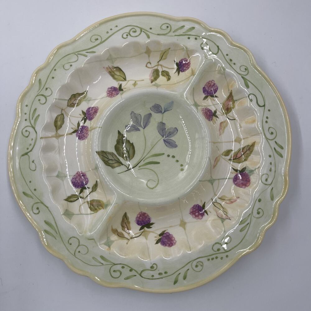 Tracy Porter Evelyn 3-Part Relish Dish Berries Flowers Hand Painted Set of 2